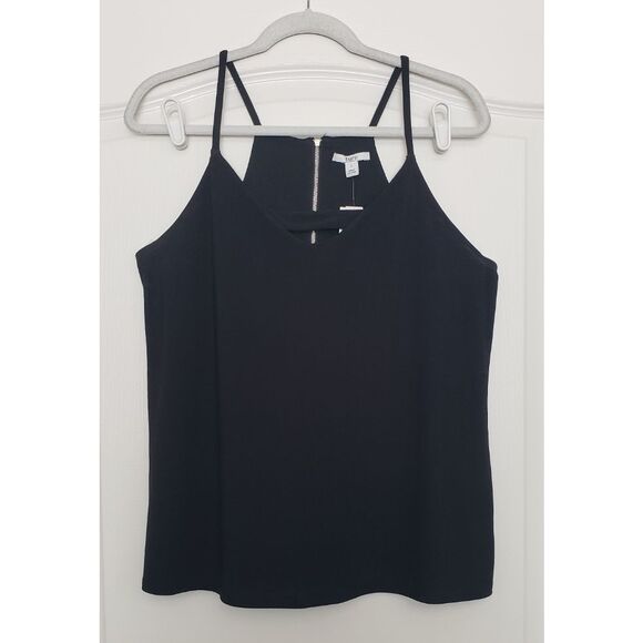 Bar III Zipper Back Black Tank Top Sz L Edgy Party‎ Goth Witchy Y2K Punk Rocker - Picture 1 of 5
